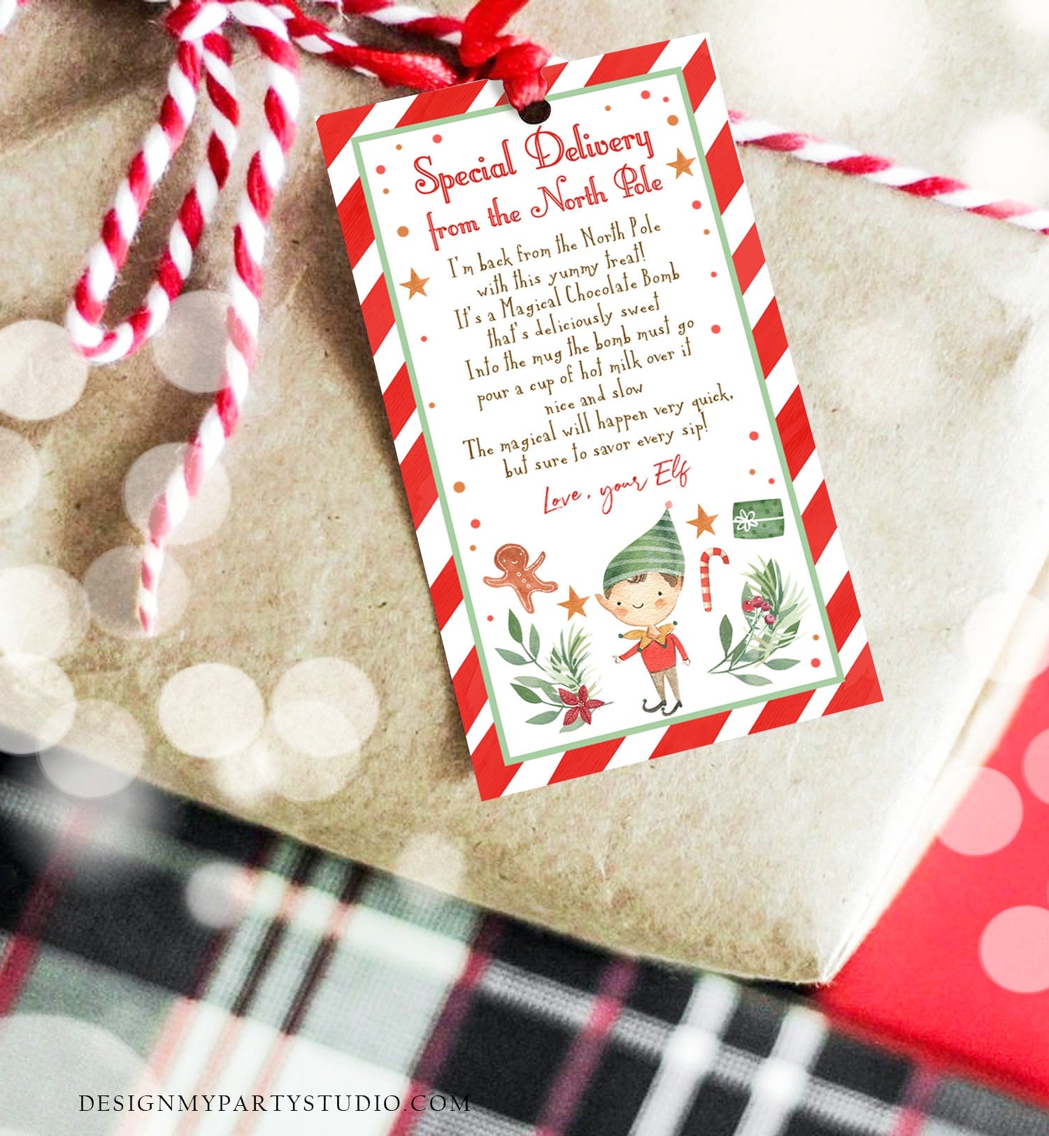 Editable Elf Hot Chocolate Bomb Tags Bomb Instructions Hot Cocoa Favor Tags Elf Arrival Christmas Gift North Pole Printable Template 0358
