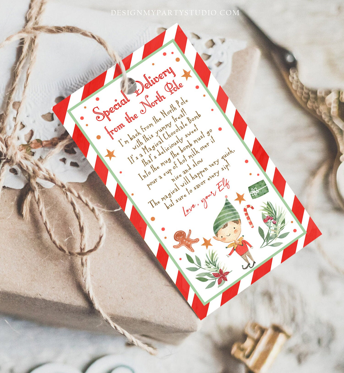 Editable Elf Hot Chocolate Bomb Tags Bomb Instructions Hot Cocoa Favor Tags Elf Arrival Christmas Gift North Pole Printable Template 0358