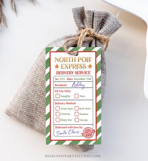 Editable North Pole Express Delivery Christmas Gift Tag Special Delivery Favor Tag Christmas Eve Santa Claus Label Printable Template 0443