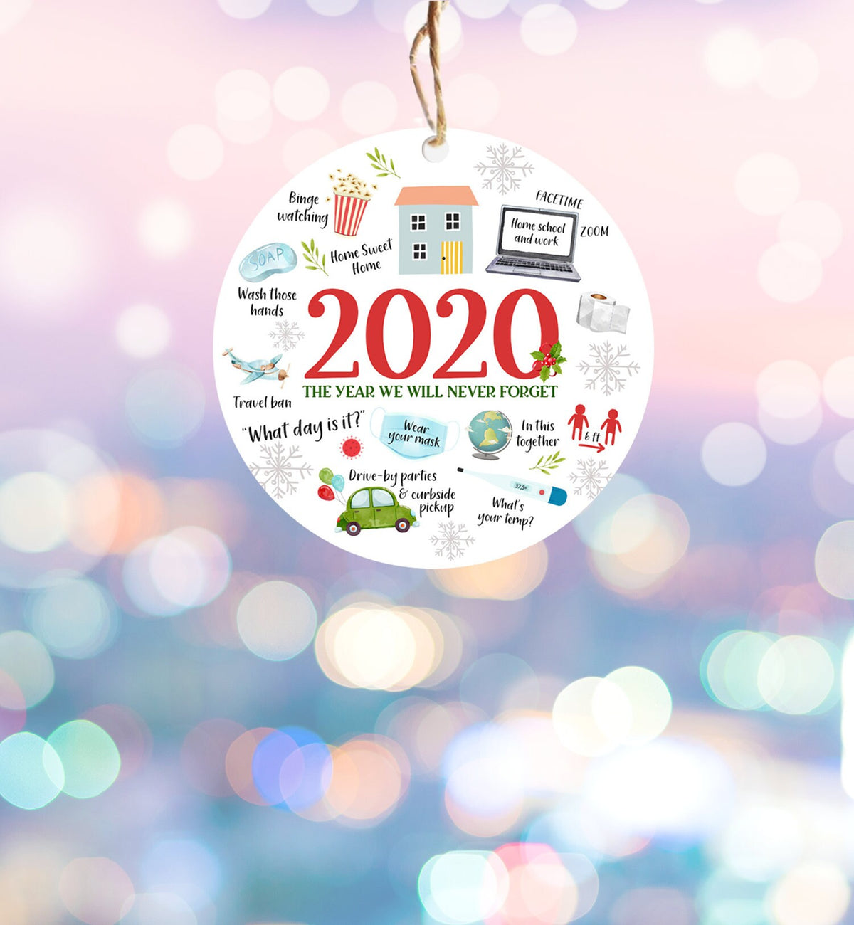 Printable Round Ornament 2020 Sticker Funny Ornament Gift Corona Quarantine Social Distancing Sticker Tag Instant Download Digital PRINTABLE