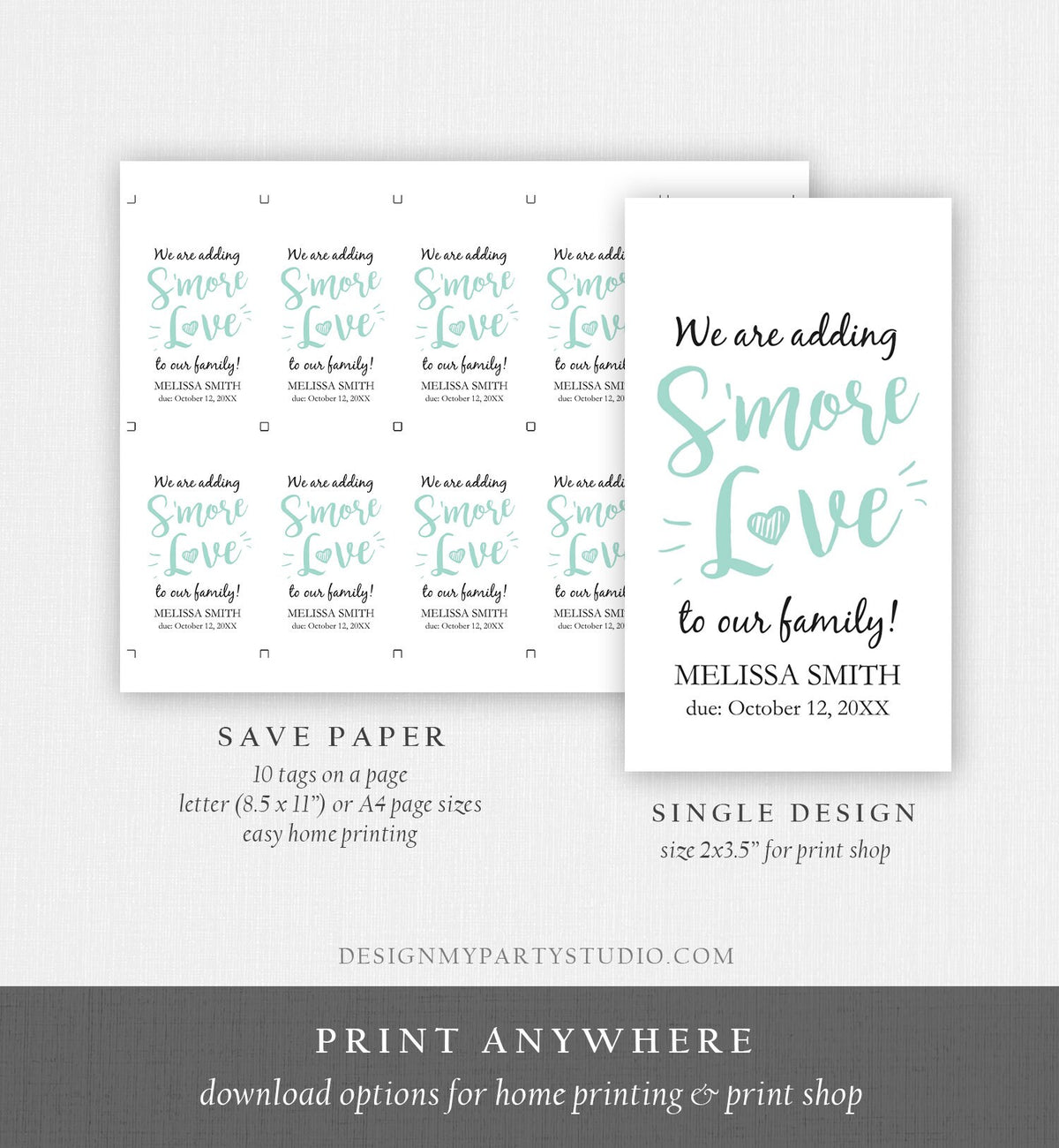 Editable S&#39;more Love Baby Shower Favor Tags Mint We Are Adding Smore Love To Our Family Smores Thank You Tag Printable Corjl Template 0276