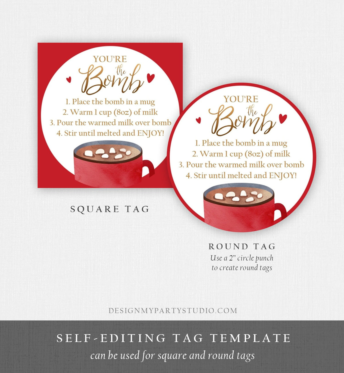 Editable Hot Chocolate Bomb Tags Bomb Instructions Cookies and Cocoa Favor Tags Valentine Christmas You&#39;re The Bomb Digital PRINTABLE 0370