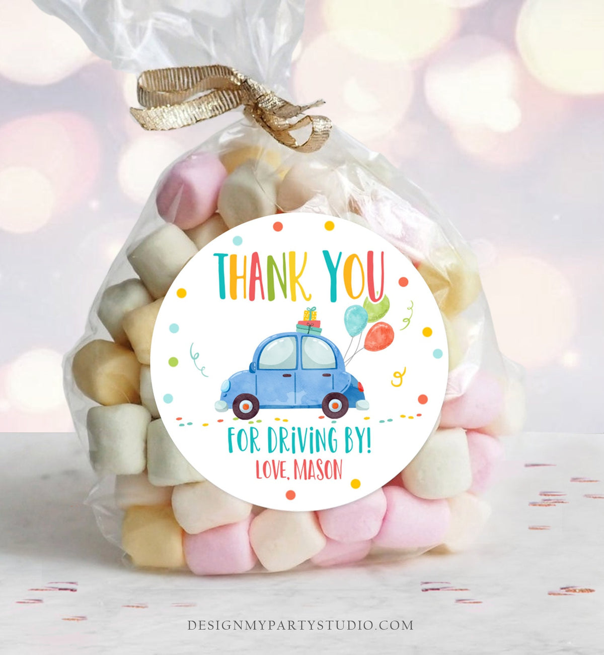 Editable Drive By Favor Tag Drive By Birthday Parade Thank You Gift Tags Quarantine Blue Car Boy Round Square Sticker Corjl Template 0333