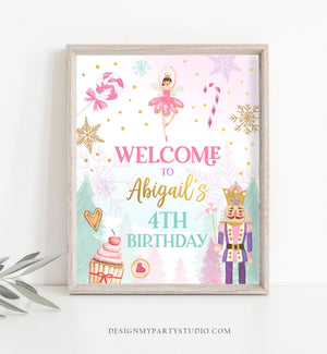 Editable Nutcracker Birthday Welcome Sign Winter Birthday Girl Land of Sweets Party Christmas Holiday Sign Template PRINTABLE Corjl 0352