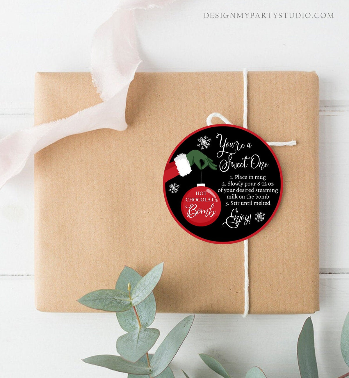 Editable Hot Chocolate Bomb Tags Bomb Instructions Green Red Holiday Favor Tags Winter Christmas You&#39;re a Sweet One Digital PRINTABLE 0353