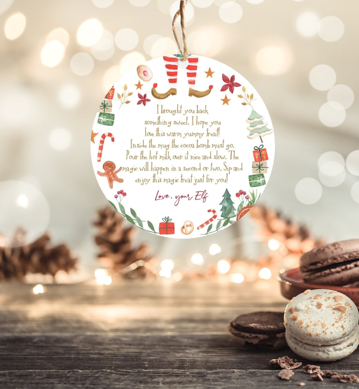 Editable Elf Hot Chocolate Bomb Tags Bomb Instructions Cocoa Favor Tag Elf Party Christmas Elf Visit Elf Birthday Digital PRINTABLE 0358