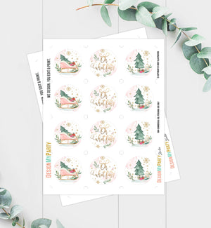 Sleigh Cupcake Toppers Winter Onederland Birthday Party Decorations Oh What Fun Girl Pink Stickers Tags Download Digital PRINTABLE 0353