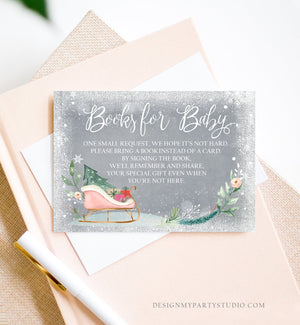 Editable Baby Its Cold Outside Bring a Book Card Winter Baby Shower Books for Baby Insert Gender Neutral Sleigh Template Download Corjl 0353