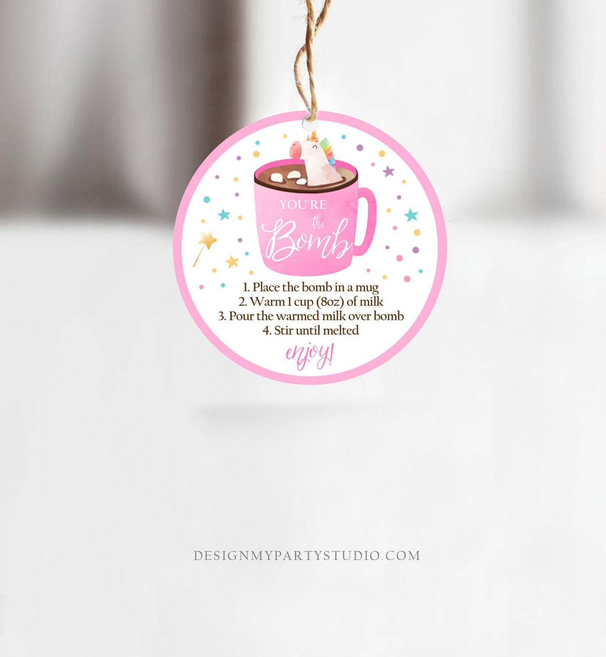 Editable Unicorn Hot Chocolate Bomb Tags Bomb Instructions Valentine Christmas You&#39;re The Bomb Sticker Magical Pink Digital PRINTABLE 0336