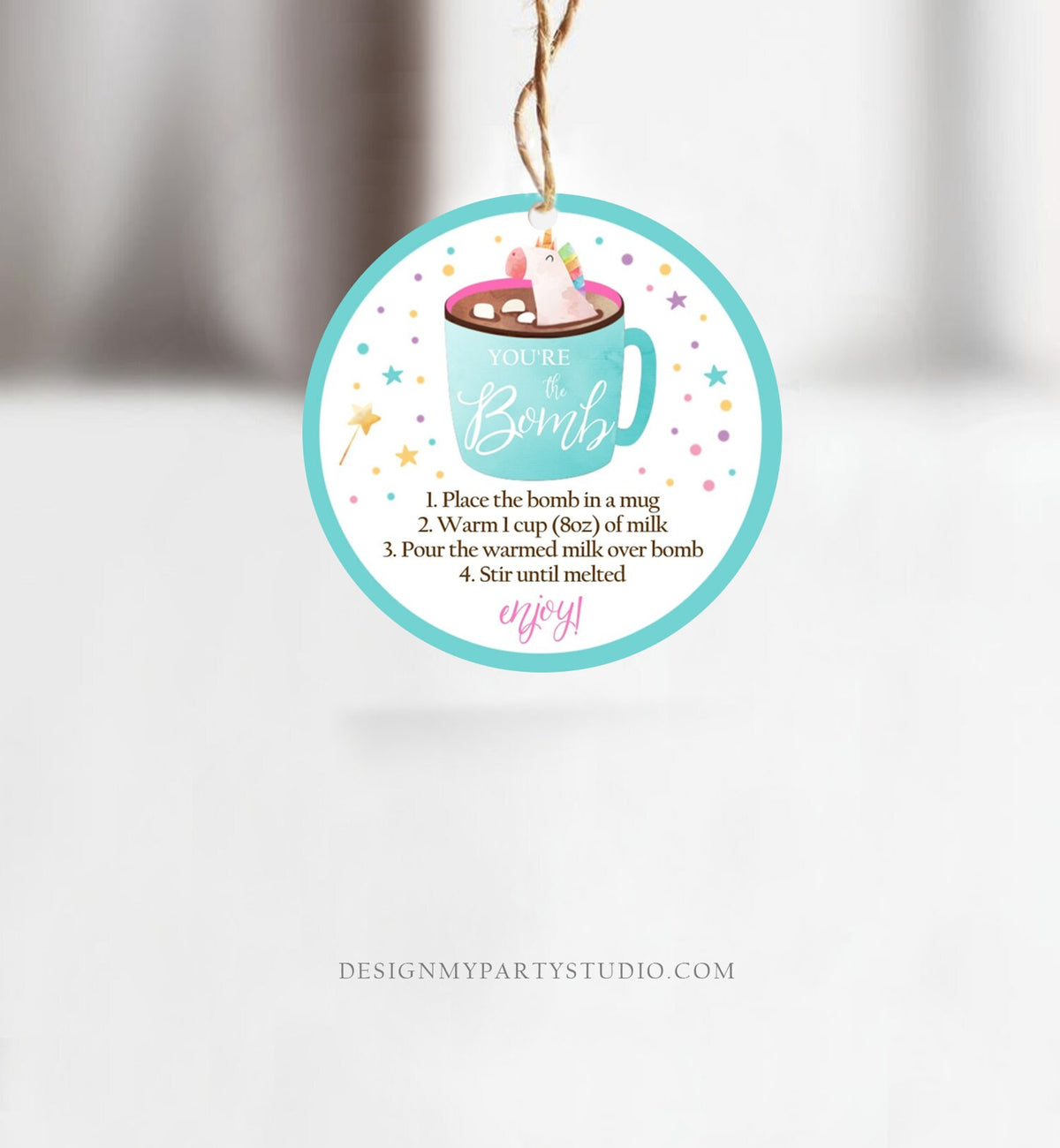 Editable Unicorn Hot Chocolate Bomb Tags Bomb Instructions Valentine Christmas You&#39;re The Bomb Sticker Magical Teal Digital PRINTABLE 0336