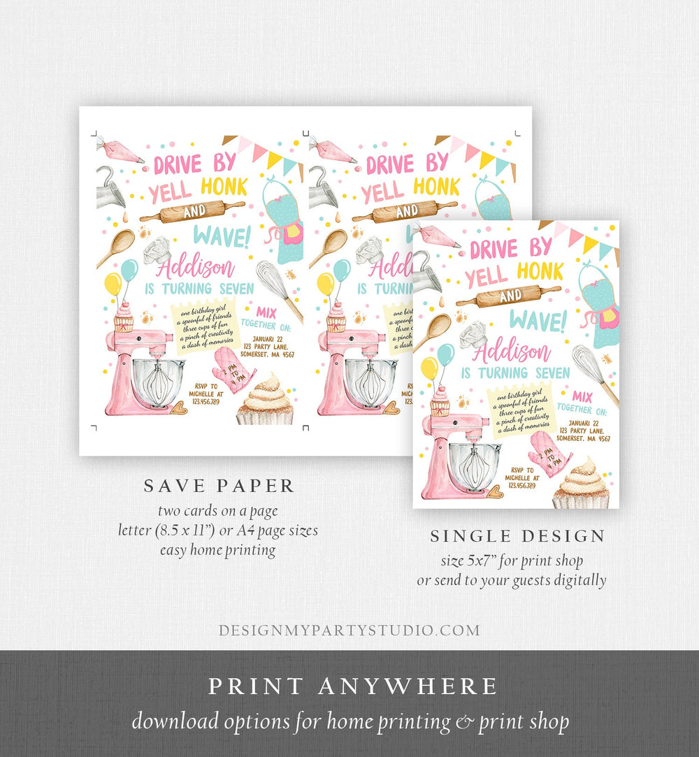 Editable Baking Drive By Birthday Party Invitation Kids Cooking Drive ...