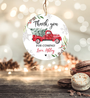 Editable Winter Truck Favor Tag Christmas Red Boy Birthday Drive By Through Baby Shower Bridal Shower Thank You Gift Corjl Printable 0356