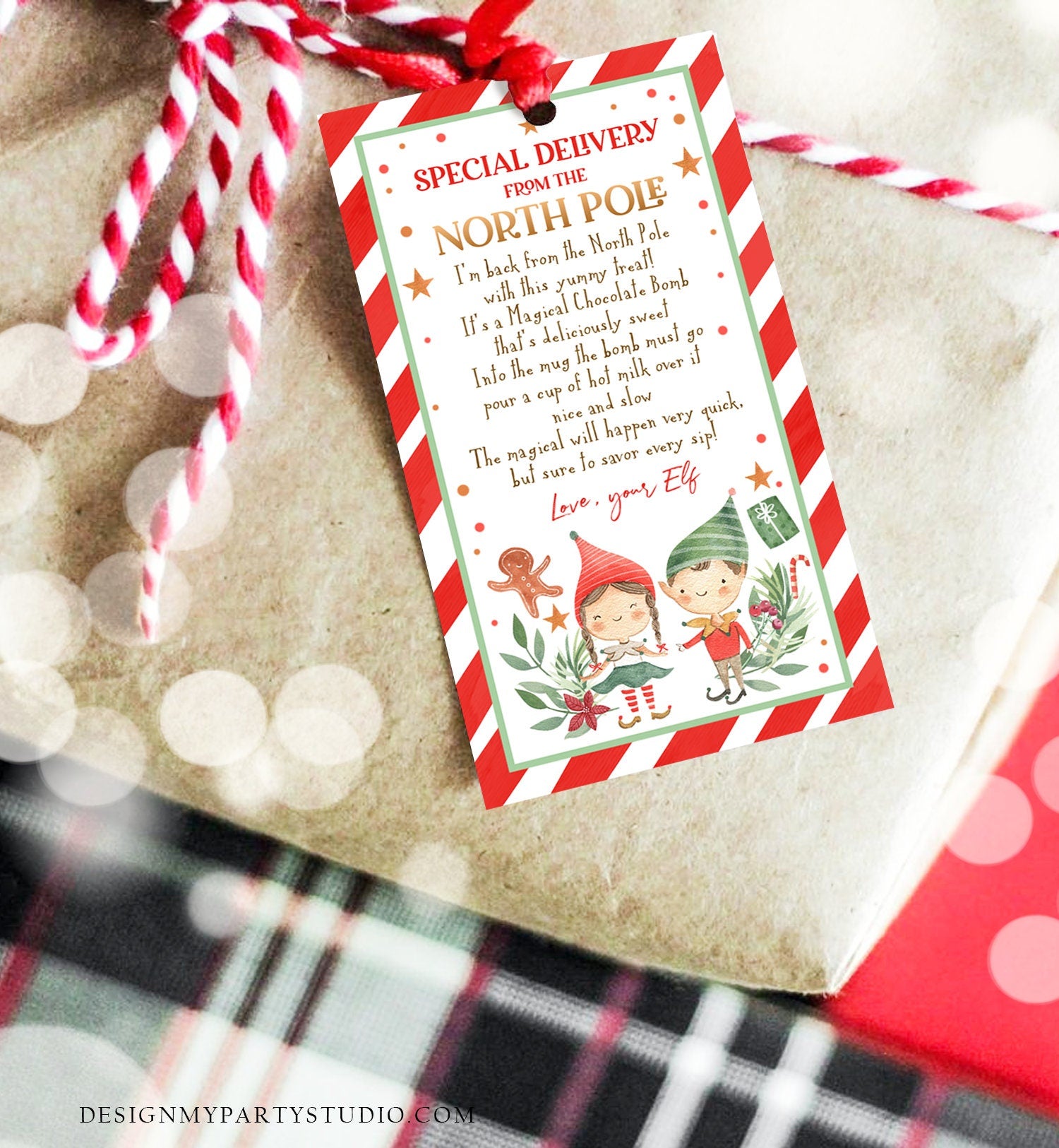 Editable Elf Hot Chocolate Bomb Tags Bomb Instructions Hot Cocoa Favor Tags Elf Arrival Christmas Gift North Pole Printable Template 0358