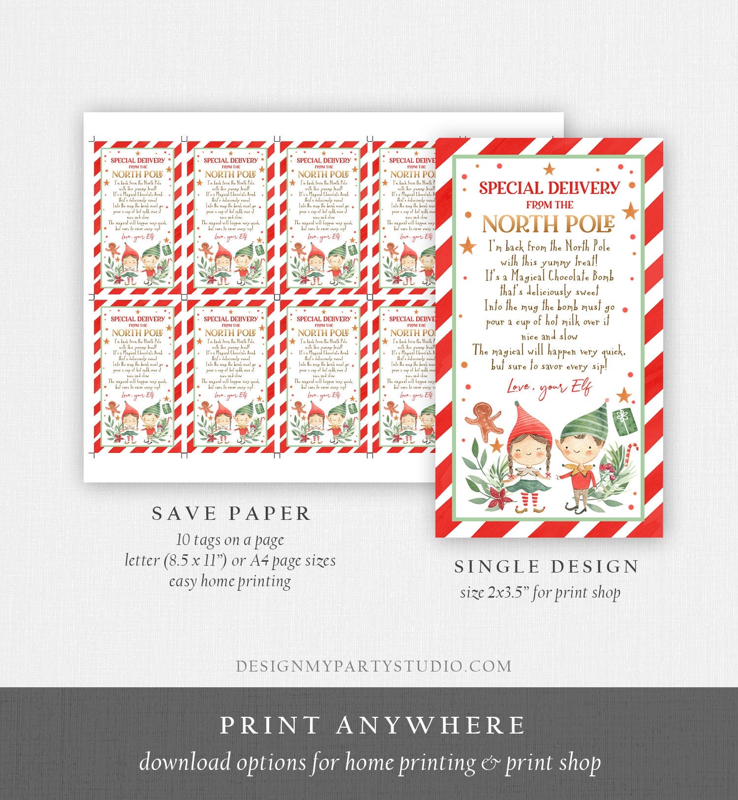 Editable Elf Hot Chocolate Bomb Tags Bomb Instructions Hot Cocoa Favor Tags Elf Arrival Christmas Gift North Pole Printable Template 0358