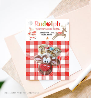 Editable Personalized Cookie Card Rudolph Christmas Reindeer Gift Tag Mini Cookie Packaging Printable Instant Download Template Corjl 0358