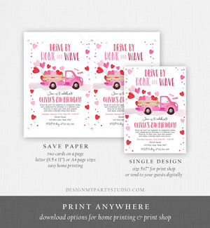 Editable Little Sweetheart Drive By Birthday Invitation Valentine Girl Hearts Pink Drive Through First 1st Corjl Template Printable 0365