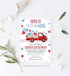 Editable Little Heartbreaker Drive By Birthday Invitation Valentine Boy Sweetheart Red Blue Drive Through Corjl Template Printable 0365