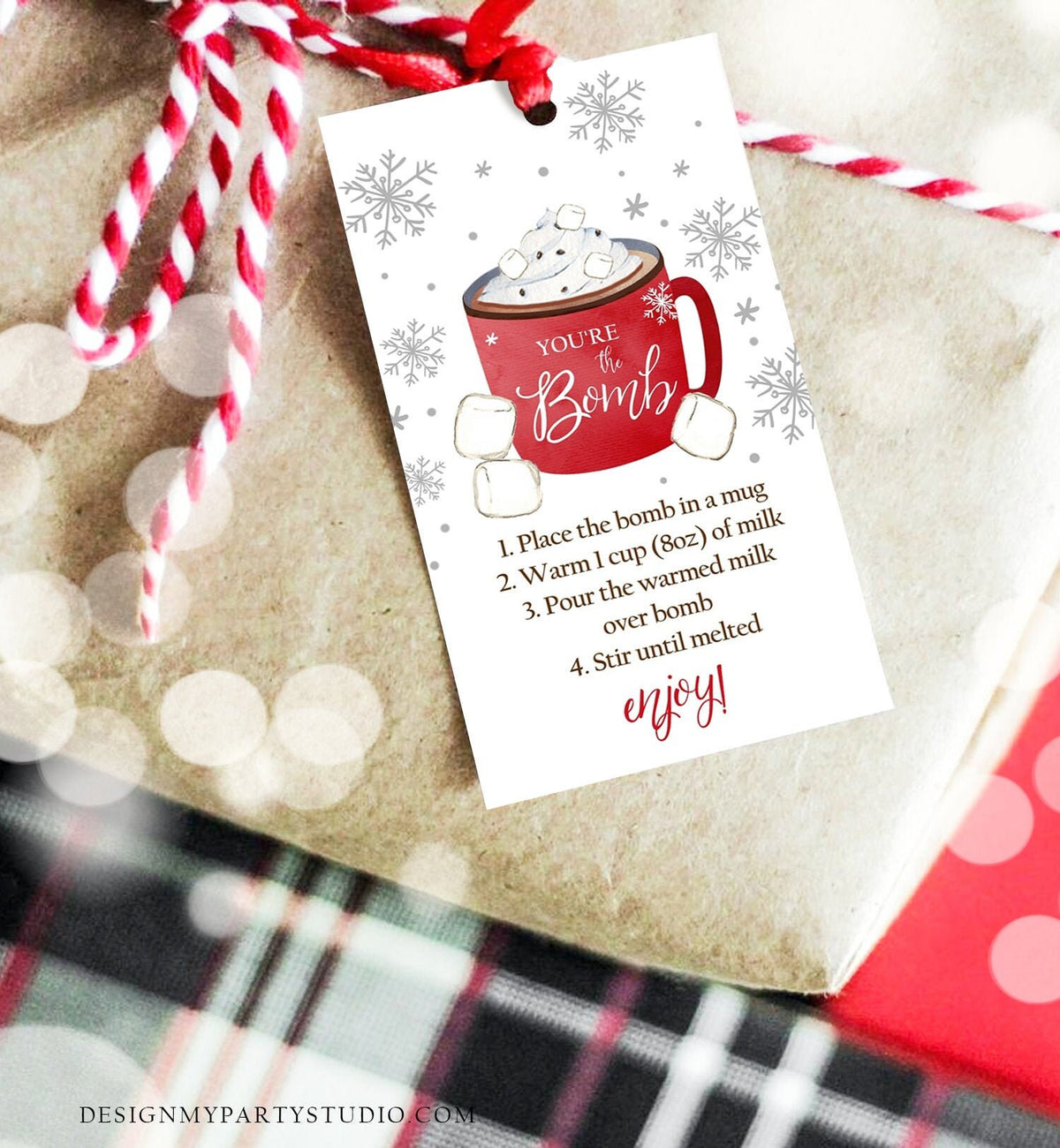 Editable Hot Chocolate Bomb Tags Bomb Instructions Cookies and Cocoa Favor Tags Winter Christmas You&#39;re The Bomb Digital PRINTABLE 0353