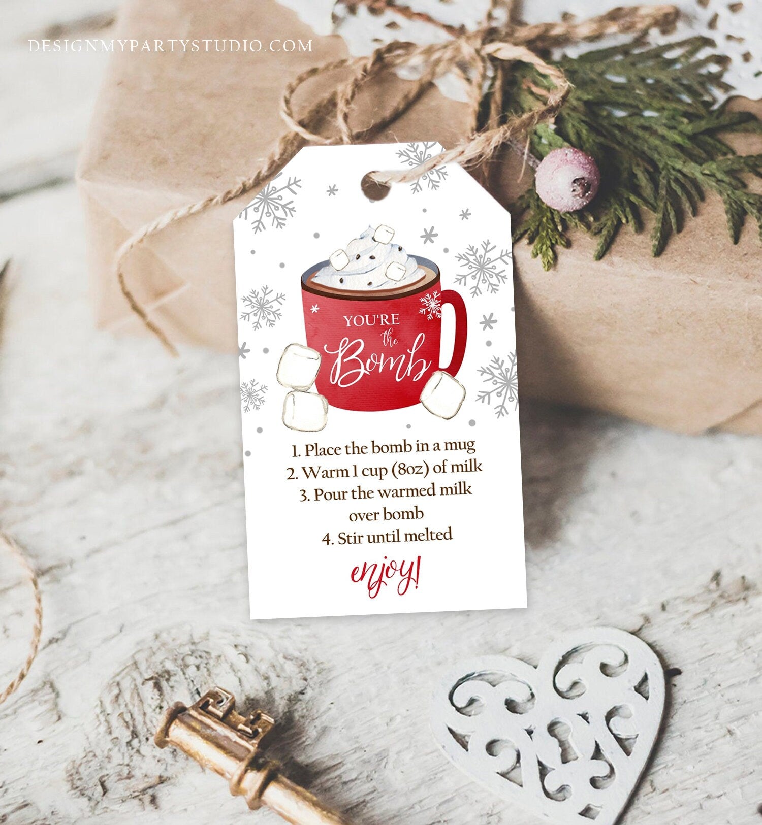 Editable Hot Chocolate Bomb Tags Bomb Instructions Cookies and Cocoa Favor Tags Winter Christmas You're The Bomb Digital PRINTABLE 0353