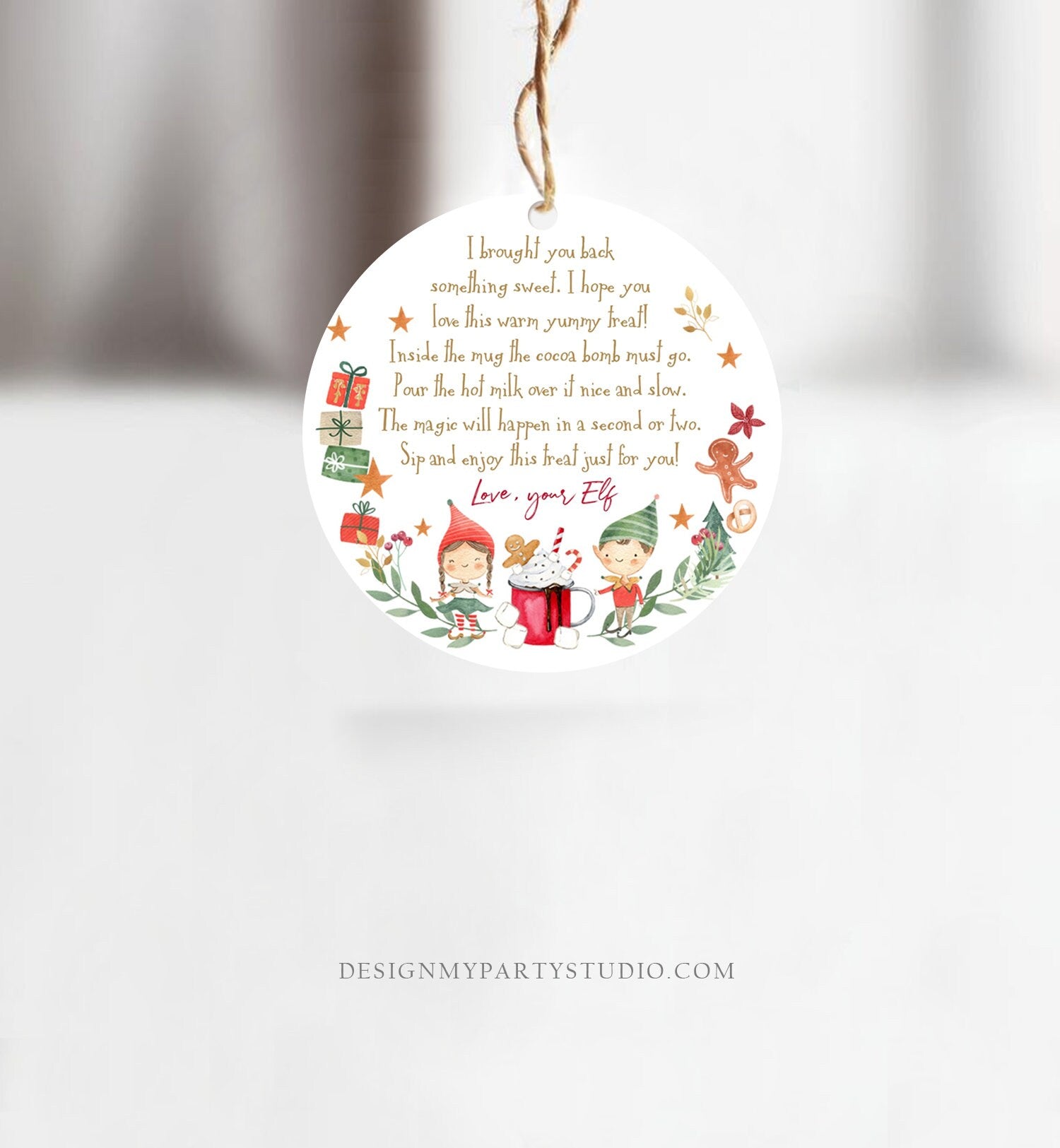 Editable Elf Hot Chocolate Bomb Tags Bomb Instructions Cocoa Favor Tags Elf Party Christmas Elves Visit Elf Birthday Digital PRINTABLE 0358