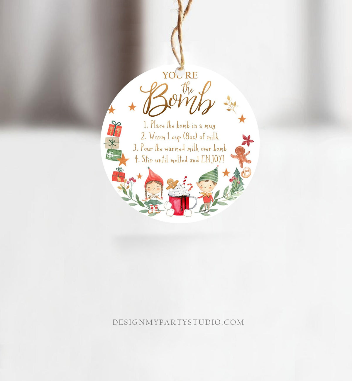 Editable Elf Hot Chocolate Bomb Tags Bomb Instructions Cocoa Favor Tags Elf Party Christmas Elves Visit Elf Birthday Digital PRINTABLE 0358