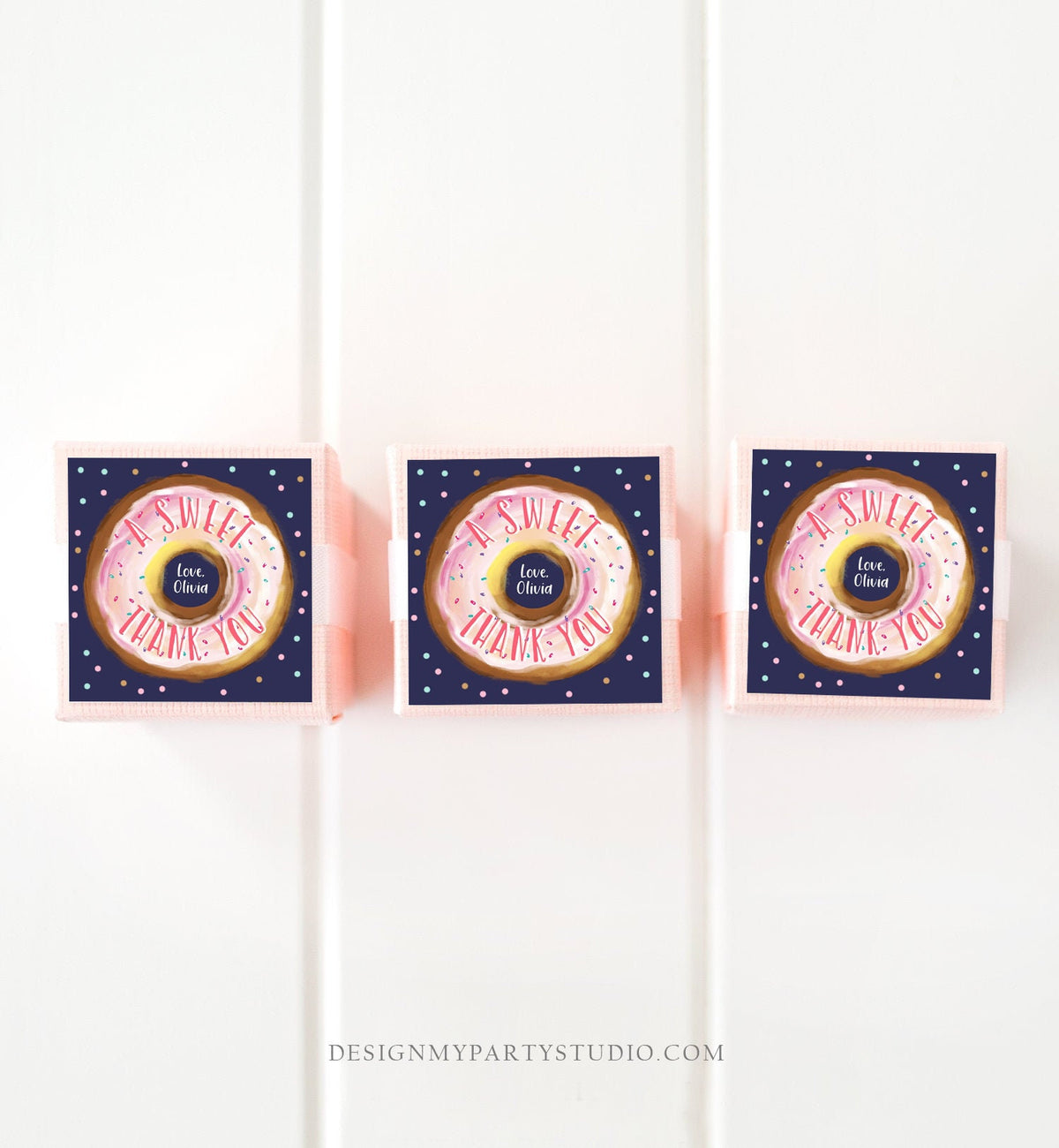 Editable Donut Favor Tags Donut Birthday A Sweet Thank You Donut Tag Stickers Girl Pink Donut Dough Two Sweet Tags Round Template Corjl 0368