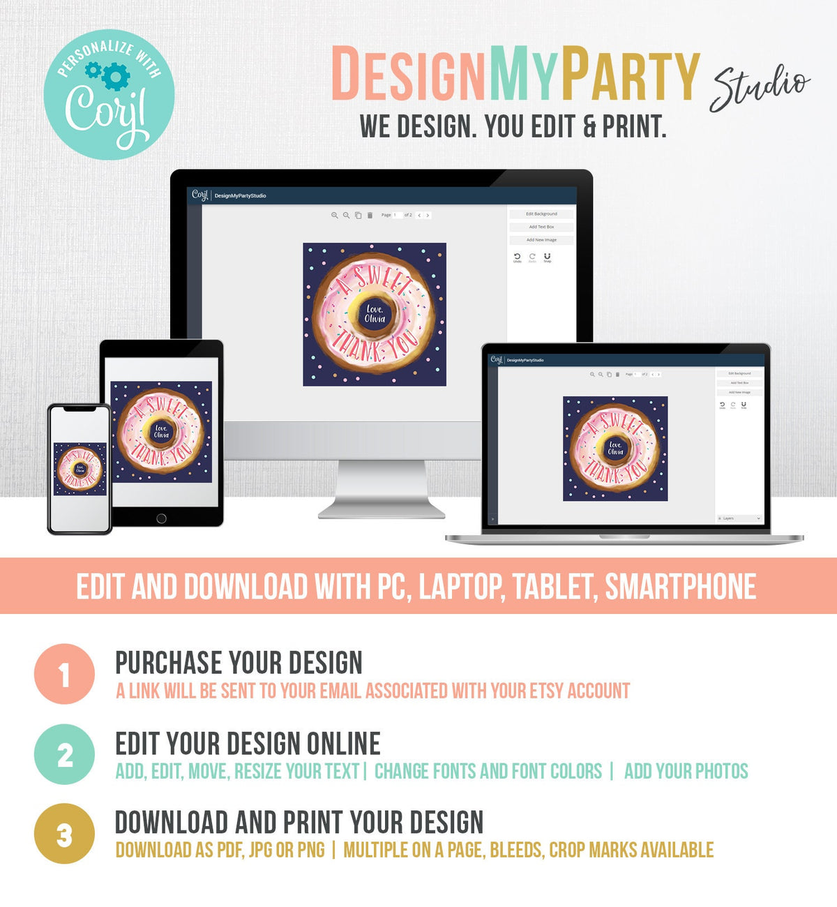 Editable Donut Favor Tags Donut Birthday A Sweet Thank You Donut Tag Stickers Girl Pink Donut Dough Two Sweet Tags Round Template Corjl 0368