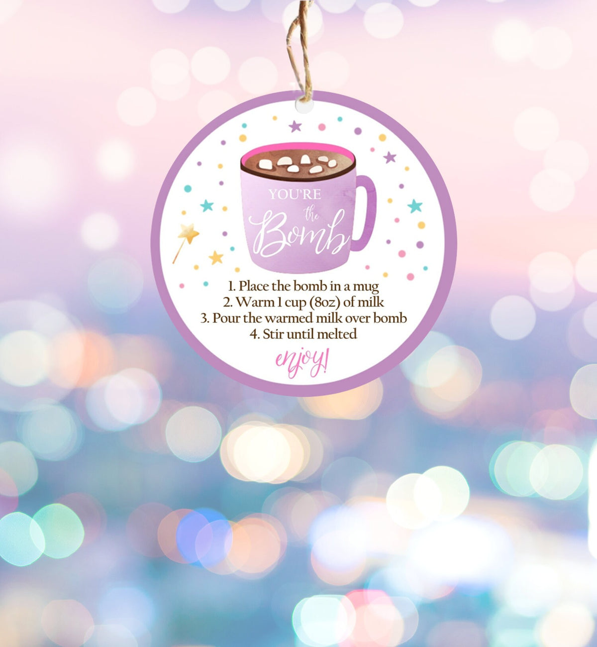 Editable Hot Chocolate Bomb Tags Bomb Instructions Valentine You&#39;re The Bomb Sticker Magical Purple Lavender Digital PRINTABLE 0336
