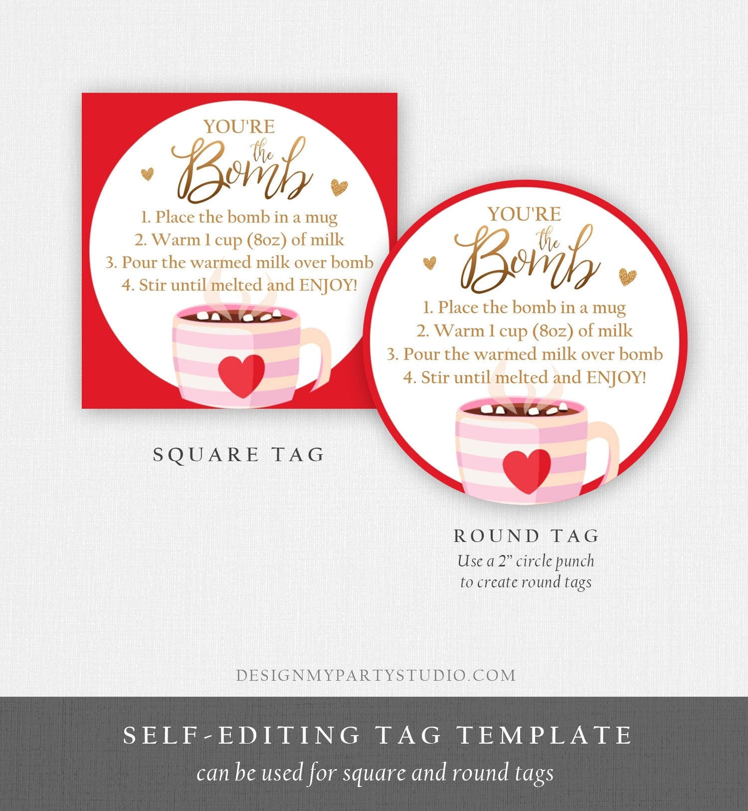 Editable Hot Chocolate Bomb Tags Bomb Instructions Valentine Hot Cocoa Bomb Favor Tags Valentine Gift You're The Bomb Digital PRINTABLE 0370