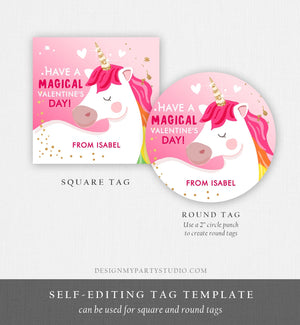 Editable Valentine Unicorn Stickers Valentine Tags for Kids Magical Valentine's Day School Class Personalized Digital PRINTABLE 0323 0370