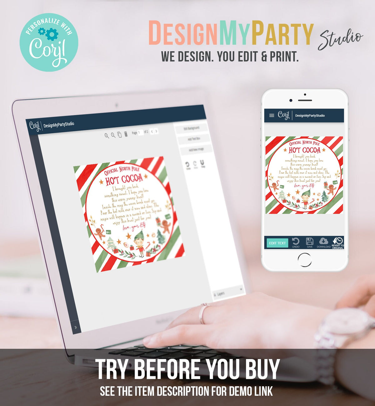 Editable Elf Hot Chocolate Bomb Tags Bomb Instructions Cocoa Favor Tags Elf Party Christmas Visit North Pole Birthday Digital PRINTABLE 0358