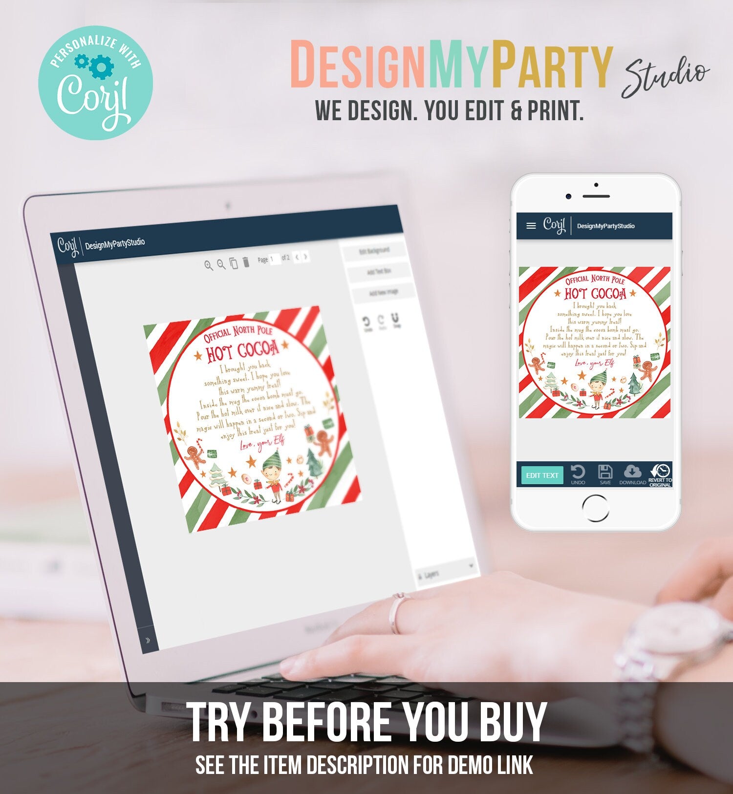 Editable Elf Hot Chocolate Bomb Tags Bomb Instructions Cocoa Favor Tags Elf Party Christmas Visit North Pole Birthday Digital PRINTABLE 0358
