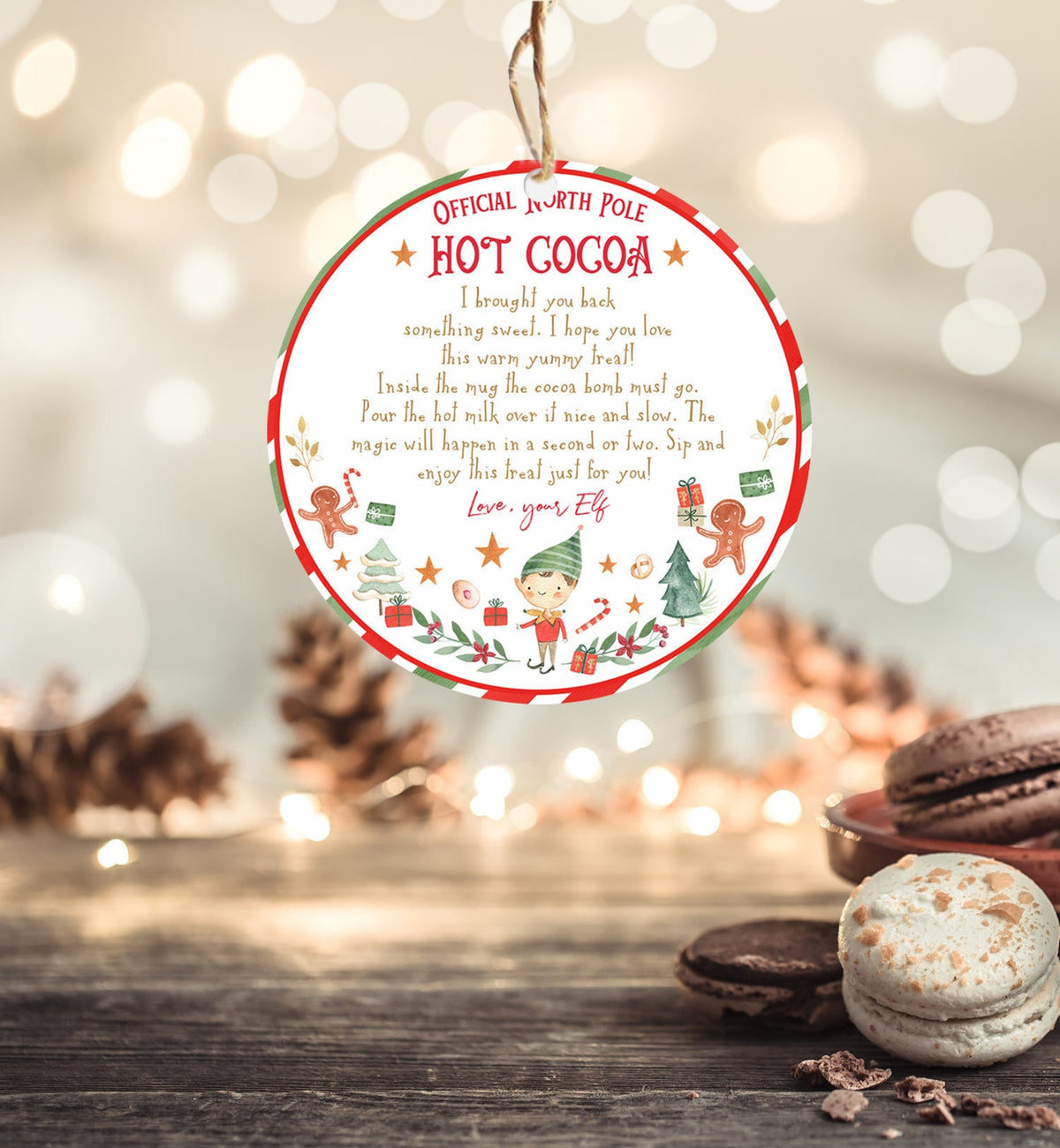 Editable Elf Hot Chocolate Bomb Tags Bomb Instructions Cocoa Favor Tags Elf Party Christmas Visit North Pole Birthday Digital PRINTABLE 0358