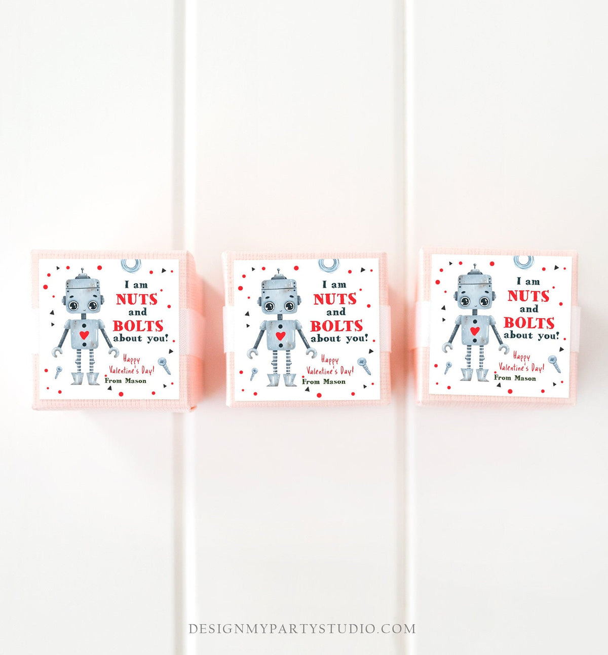 Editable Valentine&#39;s Day Card for Kids Robot Valentines Tag Cookie Tag Nuts and Bolts Sticker Printable Personalized Digital PRINTABLE 0370