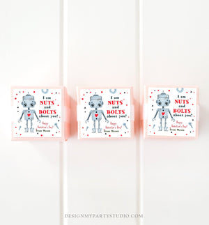 Editable Valentine's Day Card for Kids Robot Valentines Tag Cookie Tag Nuts and Bolts Sticker Printable Personalized Digital PRINTABLE 0370