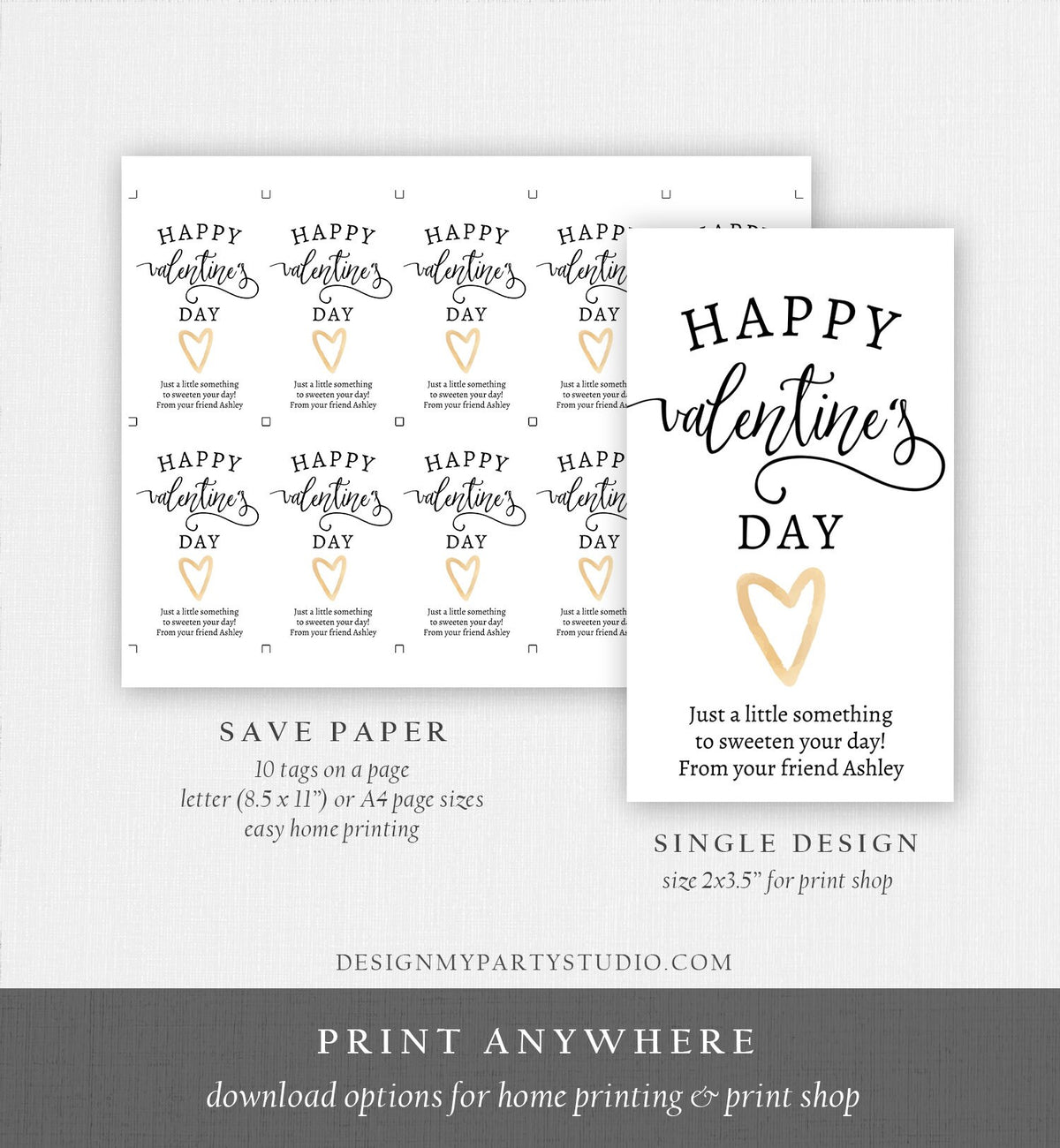 Editable Valentine&#39;s Tags Valentines Day Gift Tags Favor Tags Pink Valentine Cards for Kids Printable Personalized Digital PRINTABLE 0370