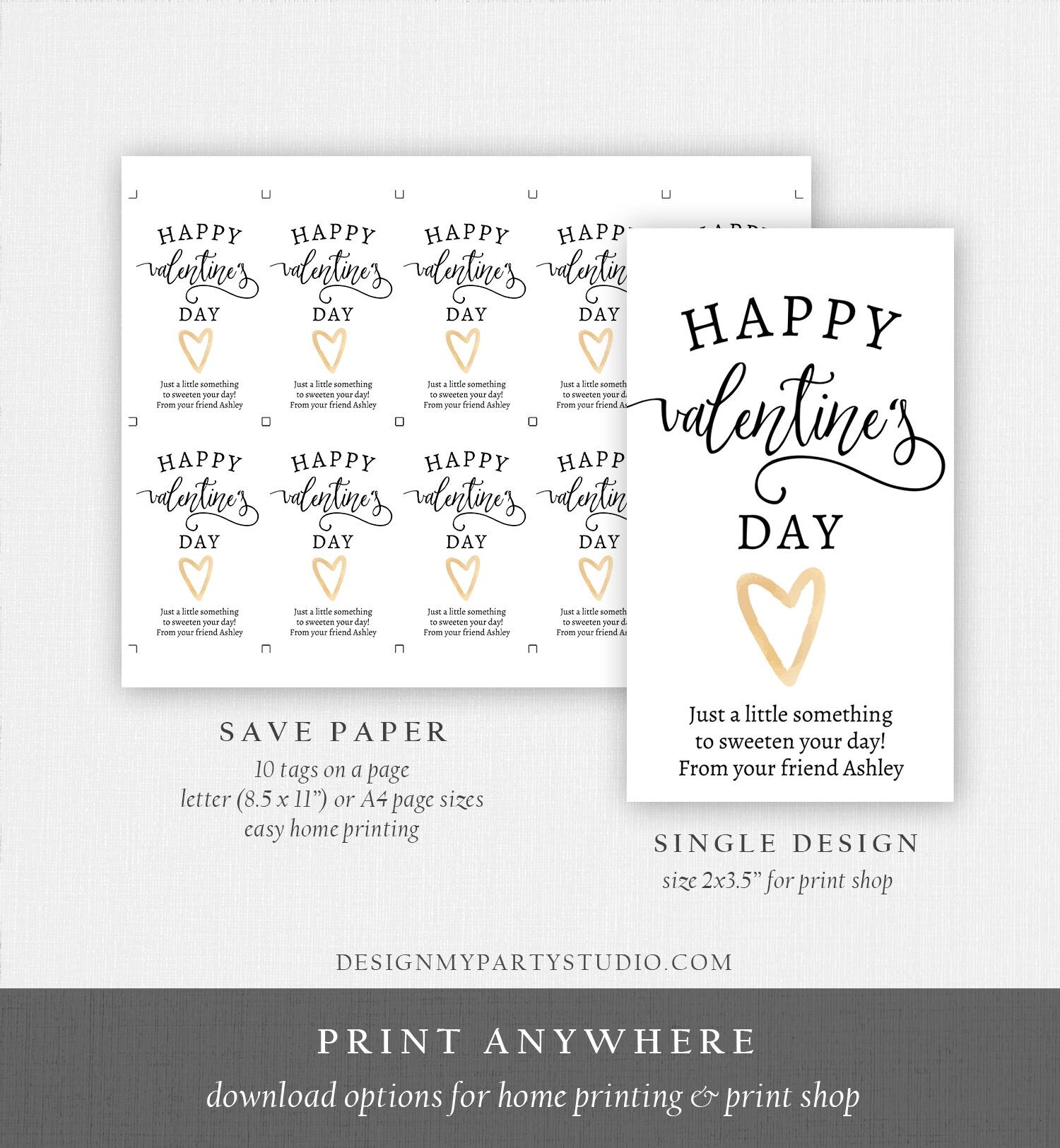 Editable Valentine's Tags Valentines Day Gift Tags Favor Tags Pink Valentine Cards for Kids Printable Personalized Digital PRINTABLE 0370