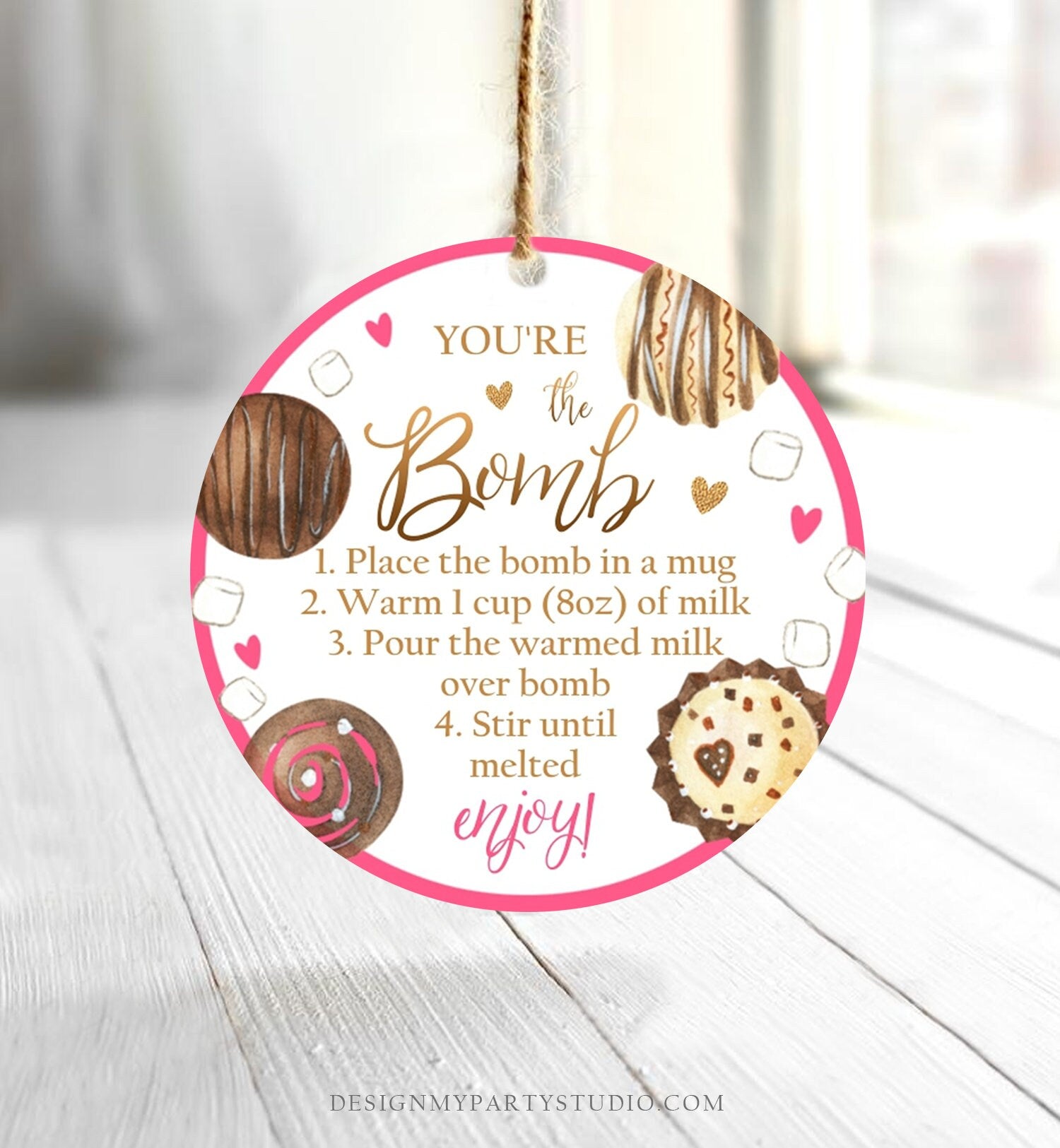 Editable Hot Chocolate Bomb Tags Bomb Instructions Valentine Hot Cocoa Bomb Favor Tags Valentine Gift You're The Bomb Digital PRINTABLE 0370