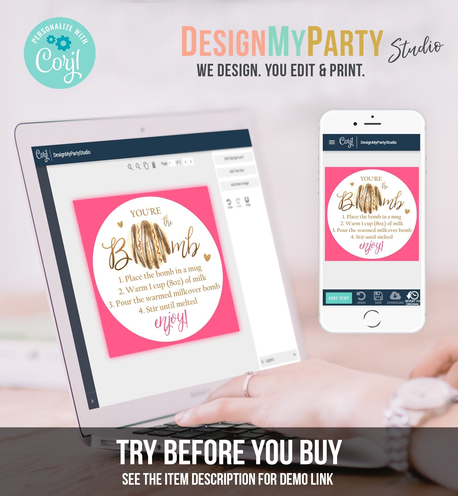 Editable Hot Chocolate Bomb Tags Bomb Instructions Valentine Hot Cocoa Bomb Favor Tags Valentine Gift You're The Bomb Digital PRINTABLE 0370
