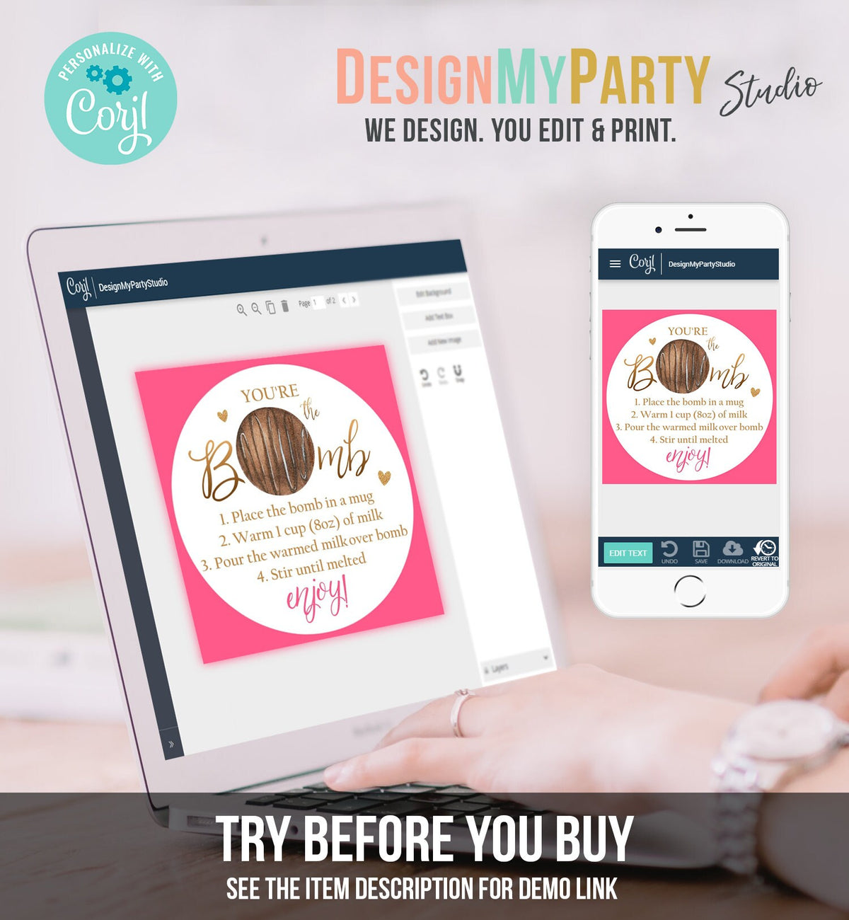 Editable Hot Chocolate Bomb Tags Bomb Instructions Valentine Hot Cocoa Bomb Favor Tags Valentine Gift You&#39;re The Bomb Digital PRINTABLE 0370