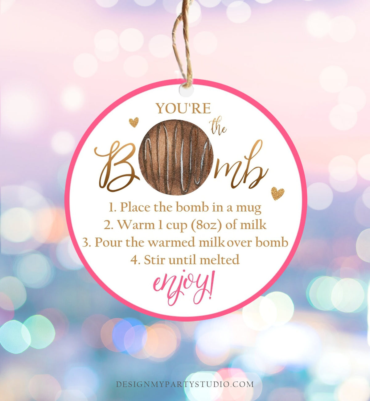Editable Hot Chocolate Bomb Tags Bomb Instructions Valentine Hot Cocoa Bomb Favor Tags Valentine Gift You&#39;re The Bomb Digital PRINTABLE 0370