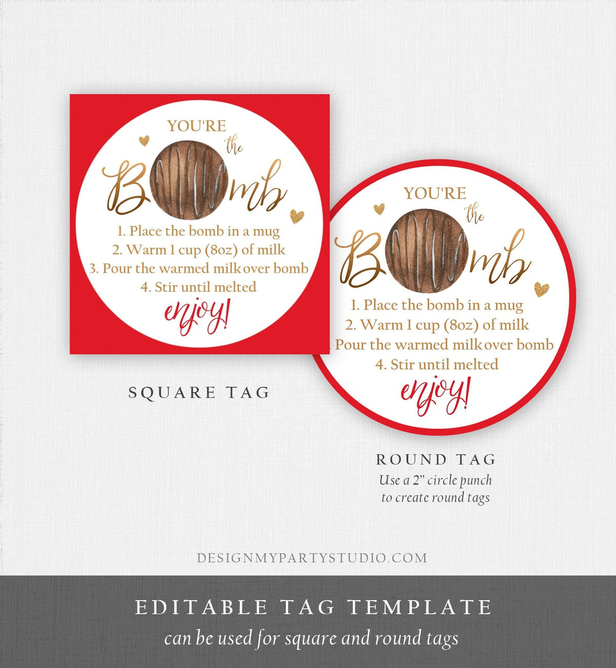 Editable Hot Chocolate Bomb Tags Bomb Instructions Valentine Hot Cocoa Bomb Favor Tags Valentine Gift You&#39;re The Bomb Digital PRINTABLE 0370
