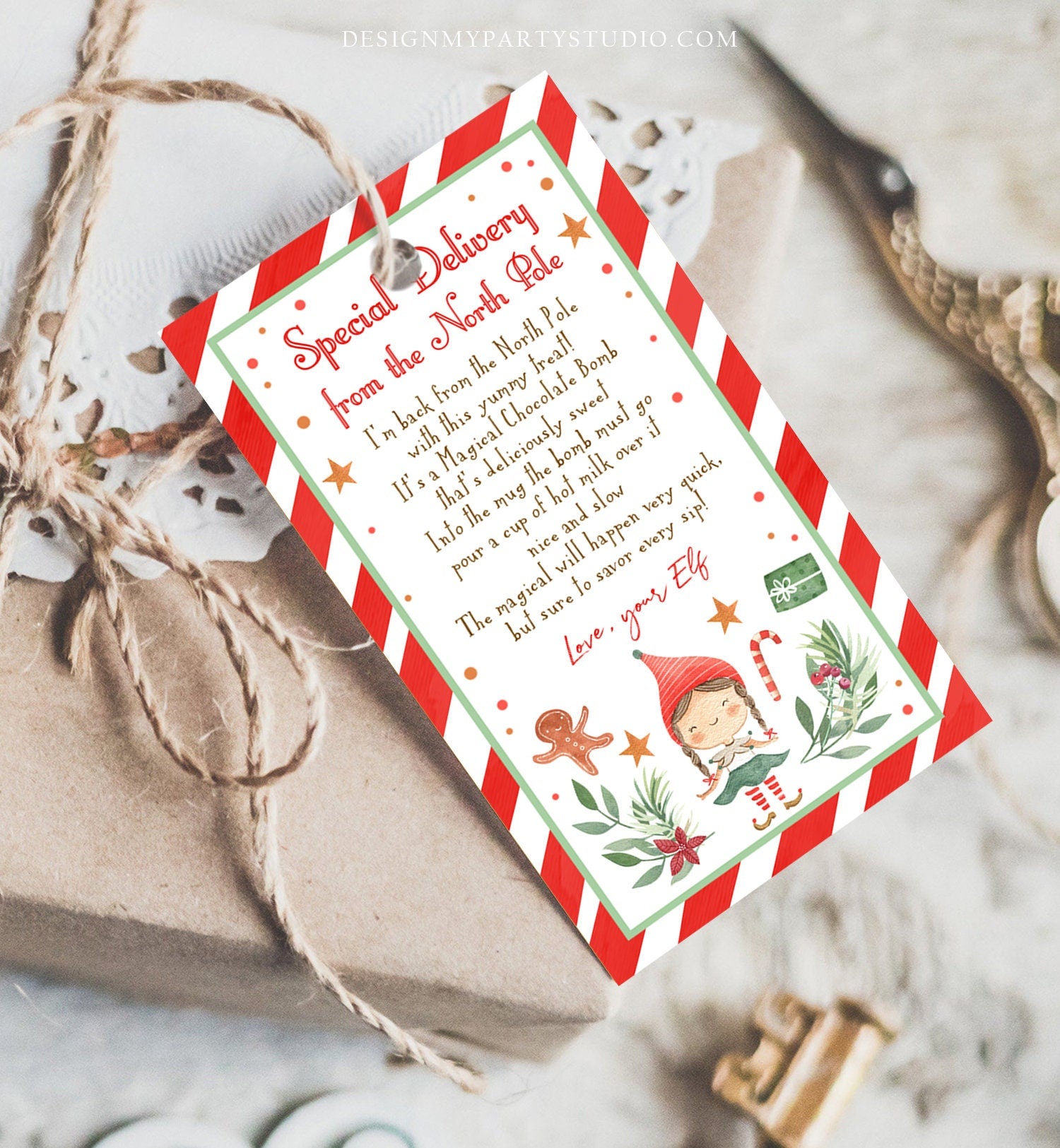 Editable Elf Hot Chocolate Bomb Tags Bomb Instructions Hot Cocoa Favor Tags Elf Arrival Christmas Gift North Pole Printable Template 0358