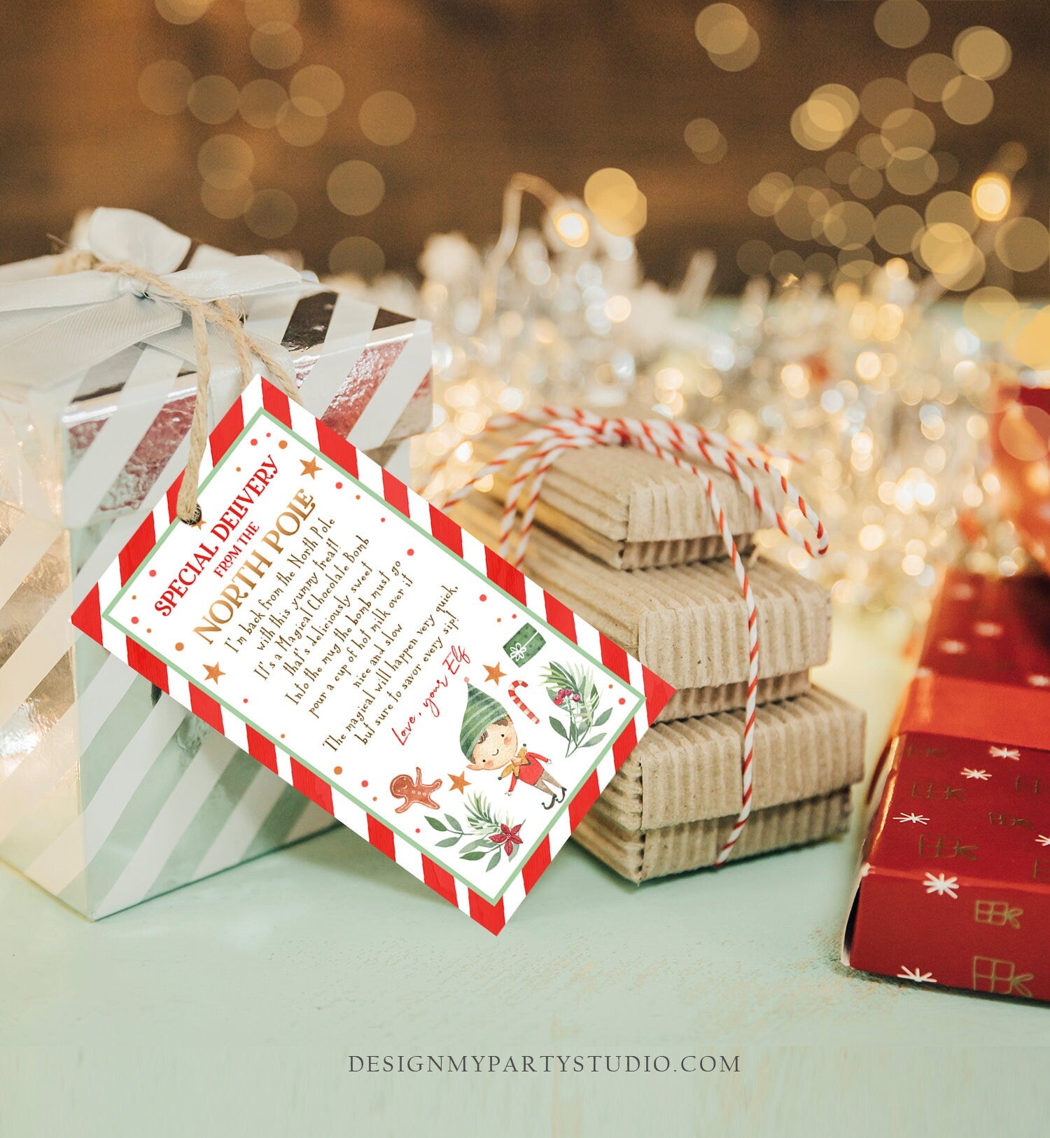 Editable Elf Hot Chocolate Bomb Tags Bomb Instructions Hot Cocoa Favor Tags Elf Arrival Christmas Gift North Pole Printable Template 0358