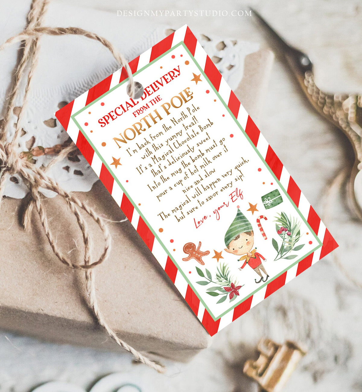 Editable Elf Hot Chocolate Bomb Tags Bomb Instructions Hot Cocoa Favor Tags Elf Arrival Christmas Gift North Pole Printable Template 0358
