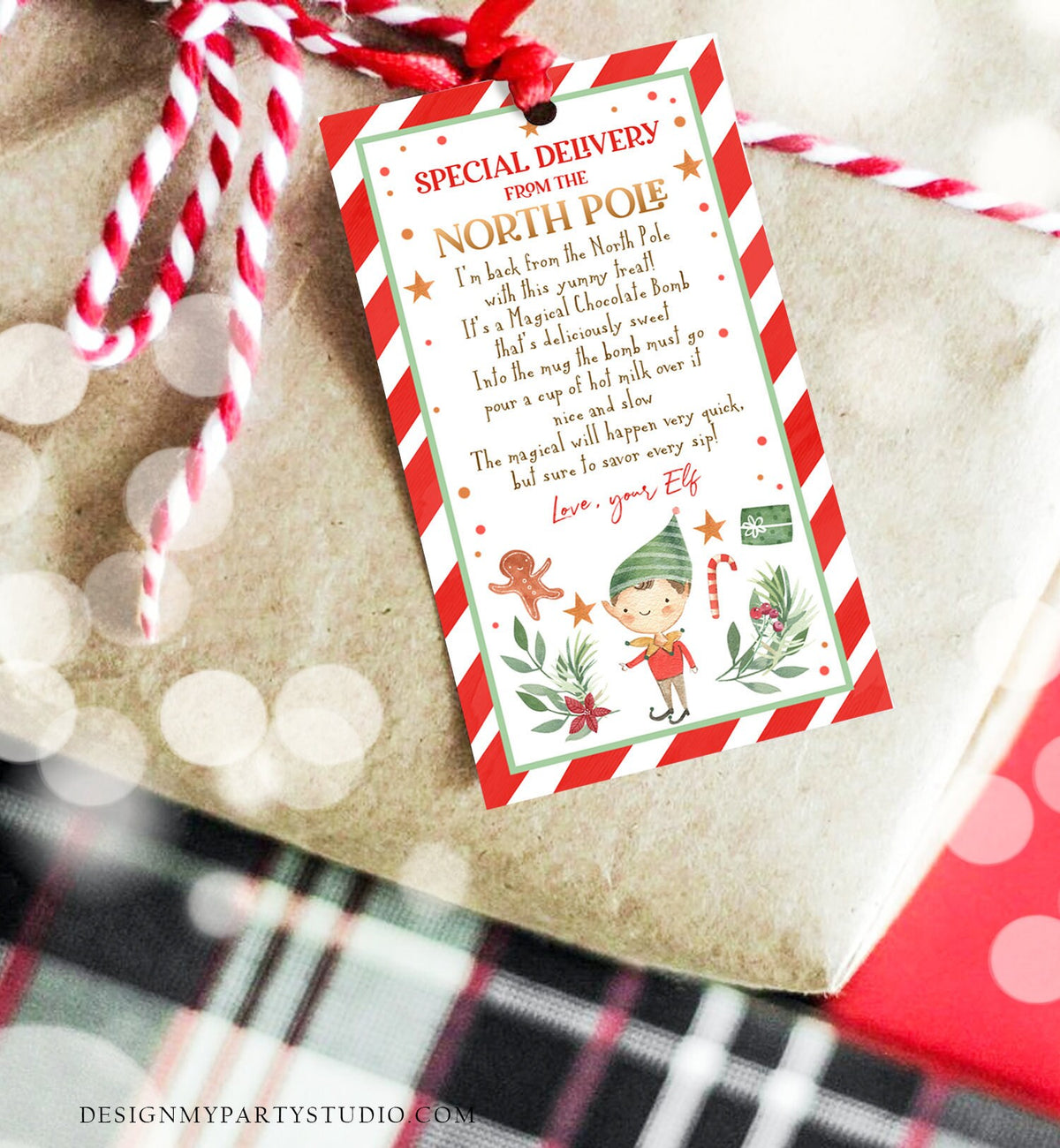 Editable Elf Hot Chocolate Bomb Tags Bomb Instructions Hot Cocoa Favor Tags Elf Arrival Christmas Gift North Pole Printable Template 0358