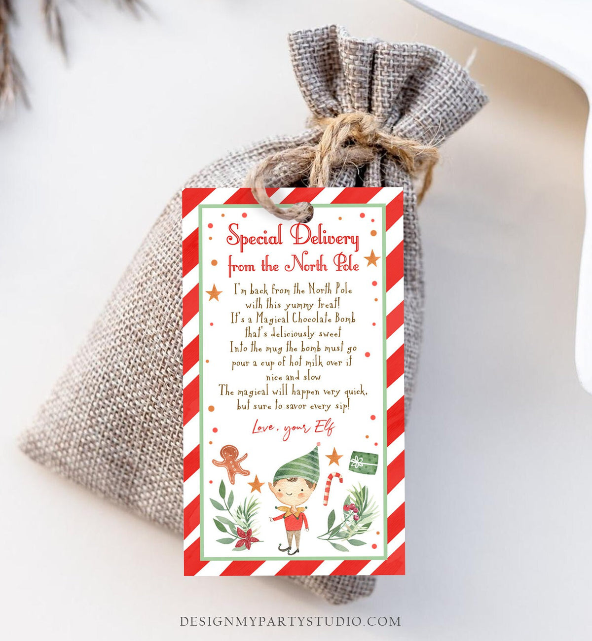 Editable Elf Hot Chocolate Bomb Tags Bomb Instructions Hot Cocoa Favor Tags Elf Arrival Christmas Gift North Pole Printable Template 0358