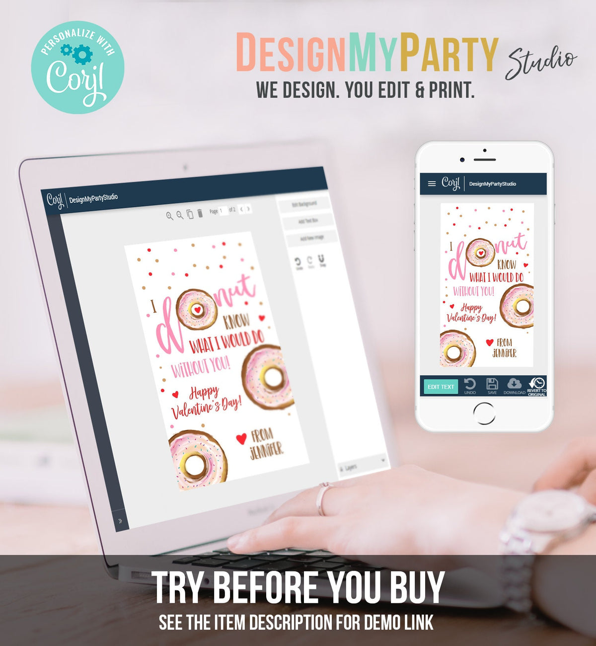 Editable Donut Valentine Tag Valentine&#39;s Day Card for Kids School Donut Know Classroom Cookie Tag Printable Personalized PRINTABLE 0368 0370