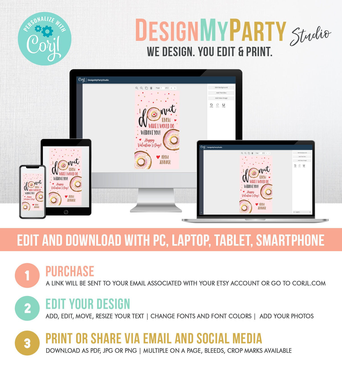 Editable Donut Valentine Tag Valentine&#39;s Day Card for Kids School Donut Know Classroom Printable Personalized Digital PRINTABLE 0368 0370