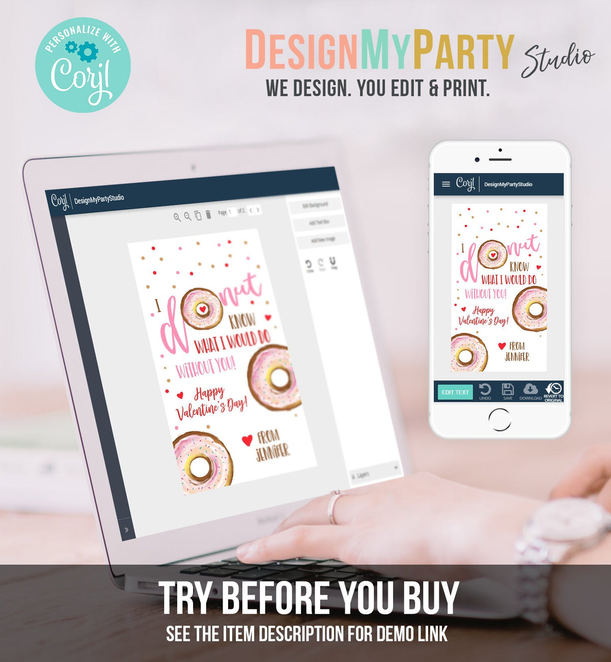 Editable Donut Valentine Tag Valentine&#39;s Day Card for Kids School Donut Know Class Cookie Tag set Printable Personalized PRINTABLE 0368 0370